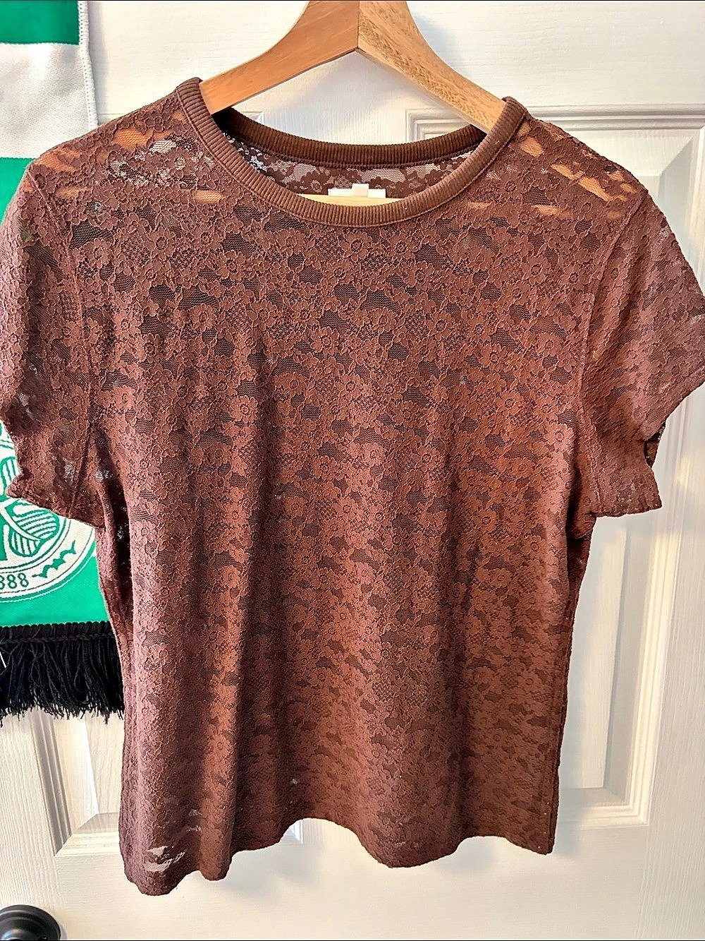 Aerie Women's Brown Floral Lace Short Sleeve Tee Medium